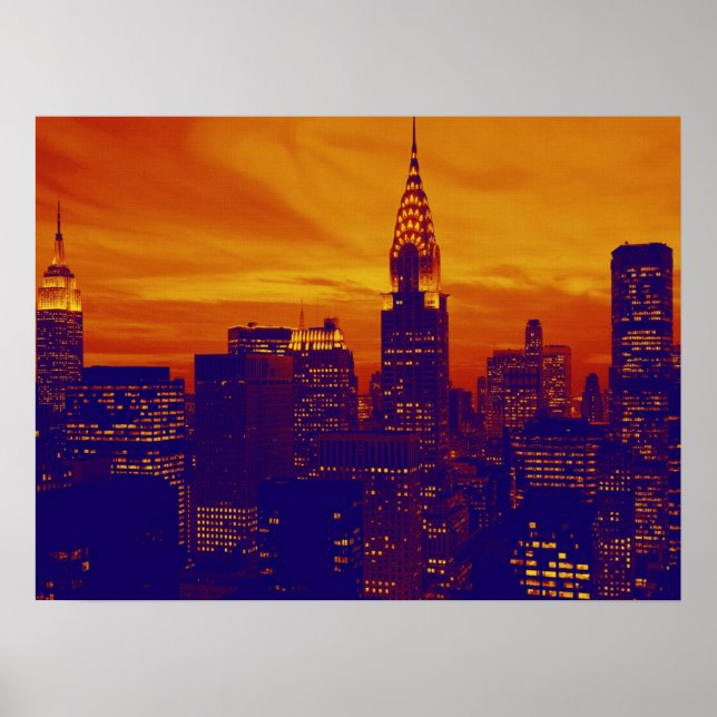Orange Blue Retro Pop Art New York City Poster (Vorne)