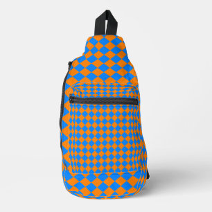 Orange Blue Schachbrett Diamond Pattern Crossbody Bag
