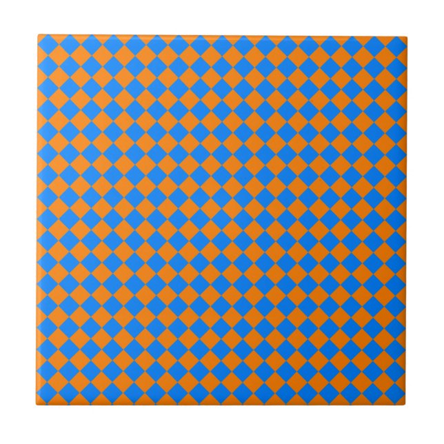 Orange Blue Schachbrett Diamond Pattern Fliese (Vorderseite)
