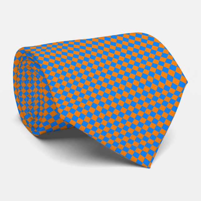 Orange Blue Schachbrett Diamond Pattern Krawatte (Gerollt)