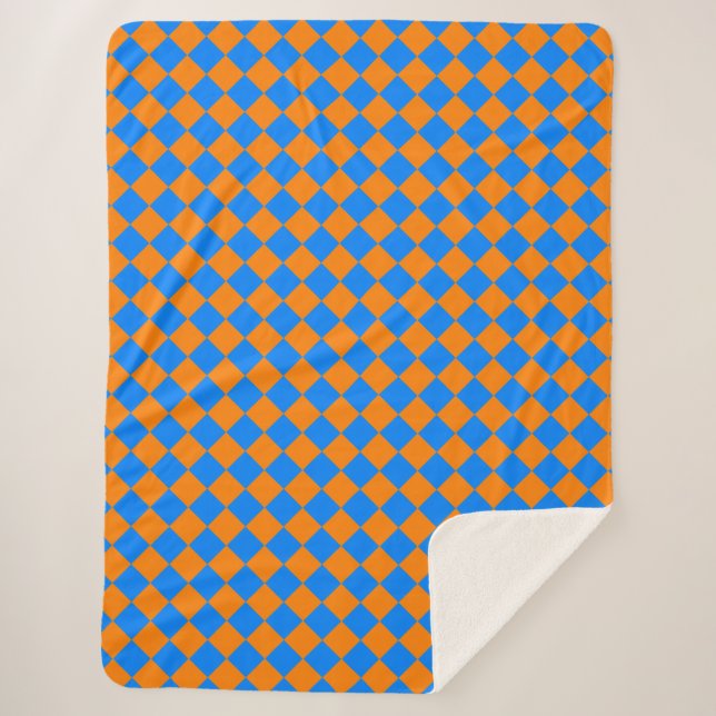 Orange Blue Schachbrett Diamond Pattern Sherpadecke (Vorderseite)