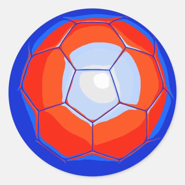 Orange Blue Soccer Ball Runder Aufkleber (Vorderseite)