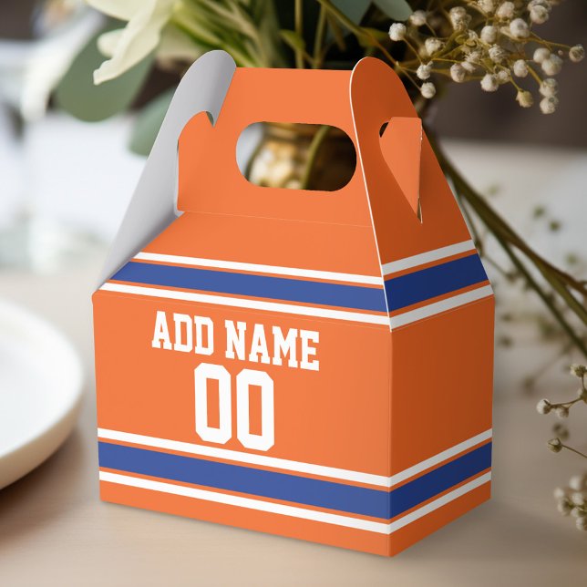 Orange Blue Sports Jersey mit Name und Nummer Geschenkschachtel (Personalized favor box - birthday party)