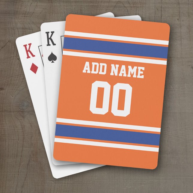 Orange Blue Sports Jersey mit Name und Nummer Spielkarten (Personalized Playing Cards - Sports Jersey Design)
