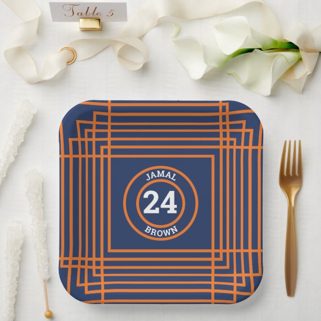 Orange & Blue Sports Themenpapier Platte Pappteller (Hochzeit)