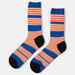 Orange Blue Stripes Socken
