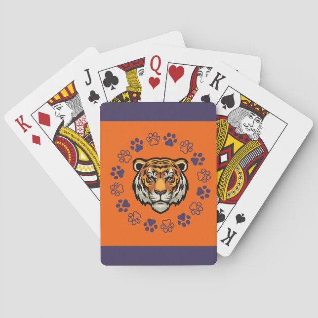 Orange & Blue Tiger Head Playing Cards Spielkarten (Rückseite)