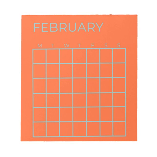 Orange Blue Tosca Februar Undated Calendar Notizblock (Vorderseite)