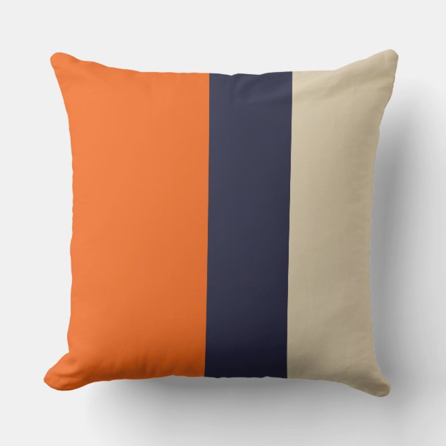 Orange Blue und Taupe Streifen Kissen (Vorderseite)