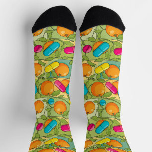 Orange Blue Yellow Pills Pharmacy Socken