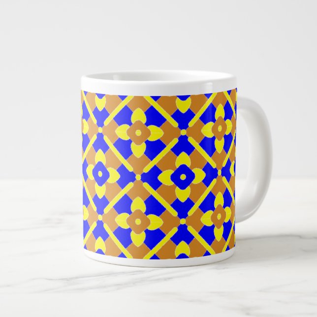 Orange Blue Yellow Spanish Style Tile Muster Jumbo-Tasse (Vorderseite Rechts)