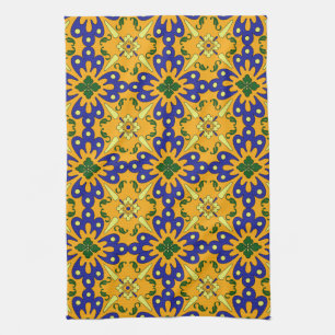 Orange Blue Yellow Spanish Tile Kitchtuch Küchentuch