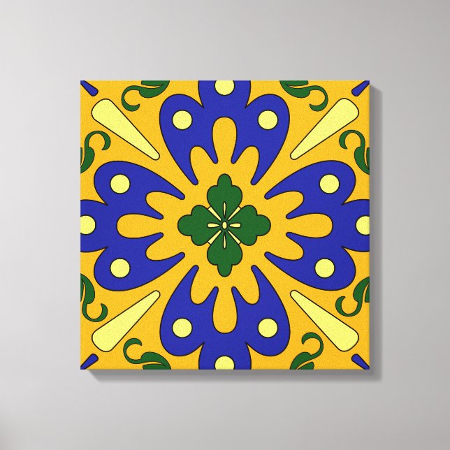 Orange Blue Yellow Spanish Tile Leinwand Kunst, Di (Vorderseite)