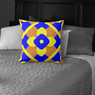 Orange Blue Yellow Spanish Tile Pattern Kissen