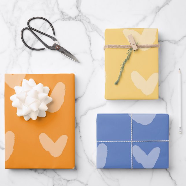 Orange Blue Yellow Sweet Liebe Artisan Fun Geschenkpapier Set (Vorderseite)