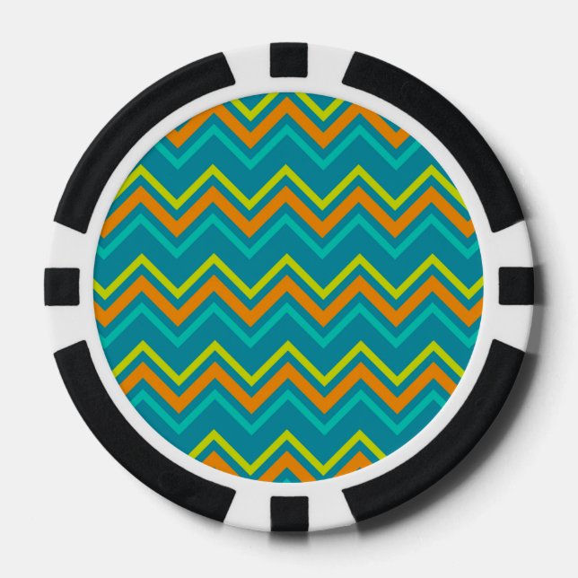 Orange Blue Zig Zag Lines Geometric Dinosaurier Pokerchips (Vorderseite)