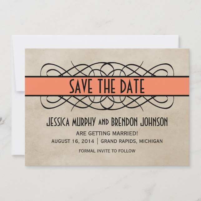 Orange Blüh Border Save the Date einladen Einladung (Vorderseite)