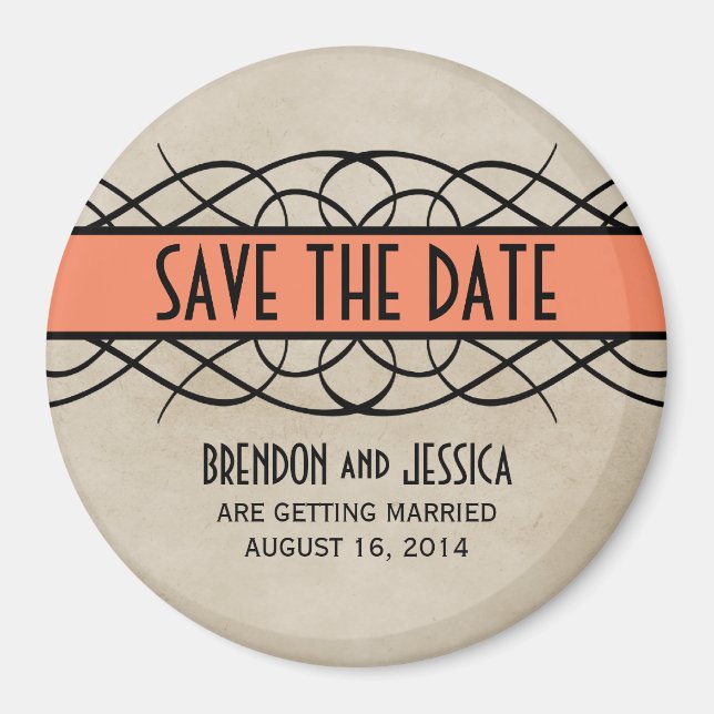 Orange Blüh Border Save the Date Magnet (Vorne)