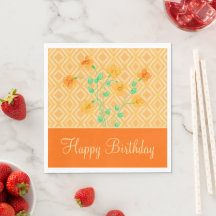 Orange blühende Happy Birthday Paper Napkins