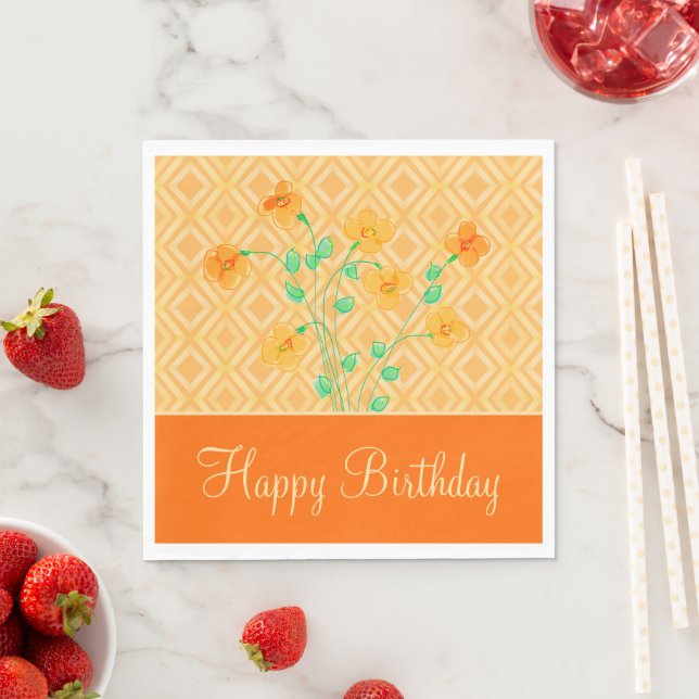 Orange blühende Happy Birthday Paper Napkins Serviette (Beispiel)
