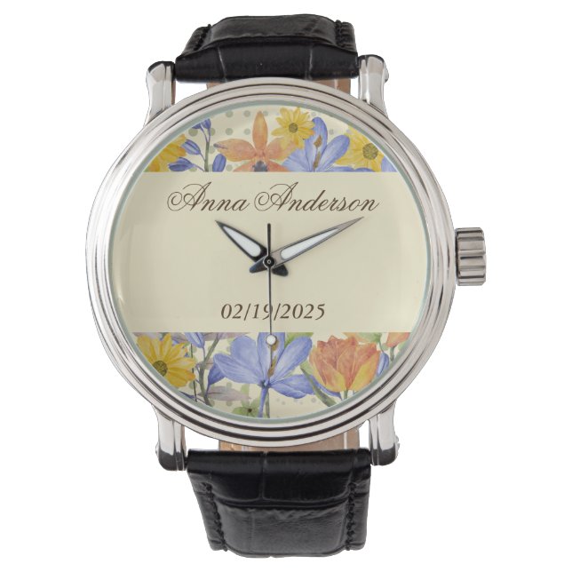 ORANGE-BLUME ARMBANDUHR (Vorderseite)