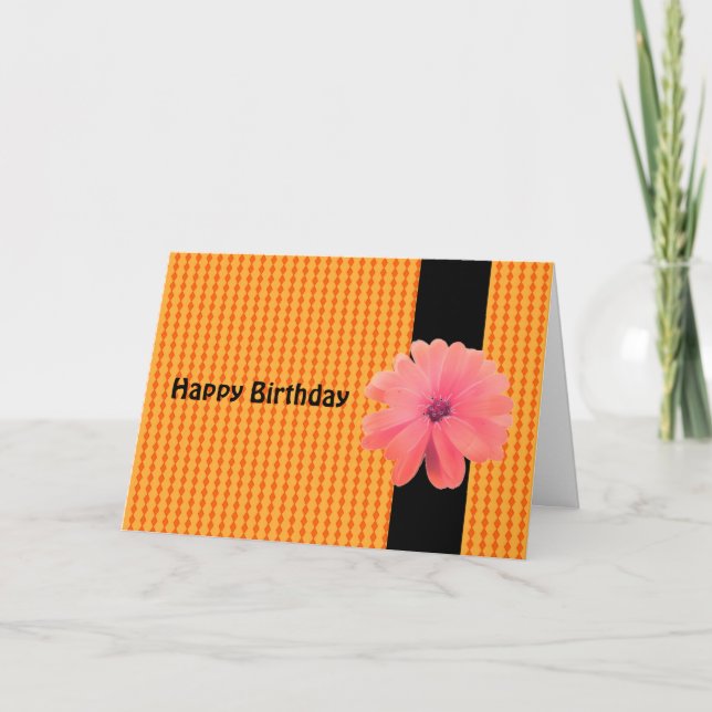 Orange Blume Black Ribbon Birthday Wünsche Karte (Vorderseite)