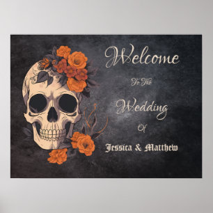 Orange Blume Blumen Skull Elegante Hochzeit Poster