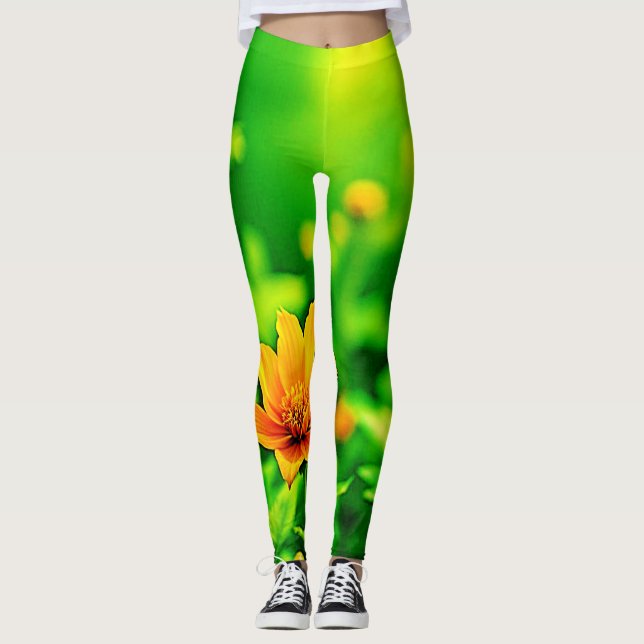 Orange Blume Bokeh Sunny Leggings (Vorderseite)