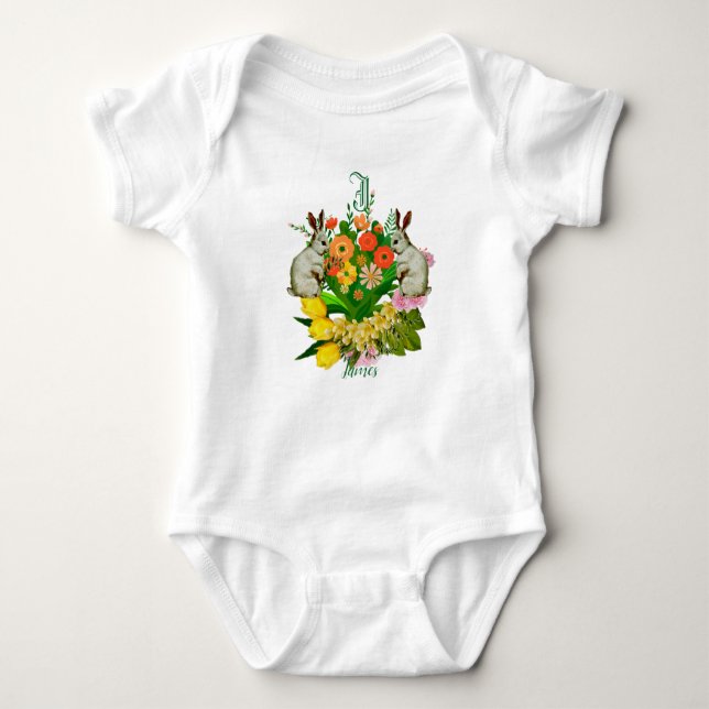 Orange Blume Bouquet Ostersonne Monogram Custom Baby Strampler (Vorderseite)