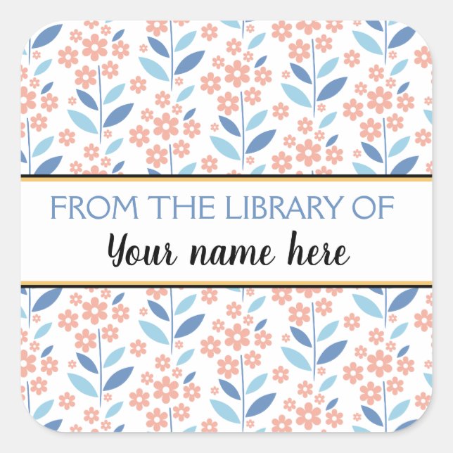 Orange Blume Buchzeichen aus der Bibliothek Quadratischer Aufkleber (Vorderseite)