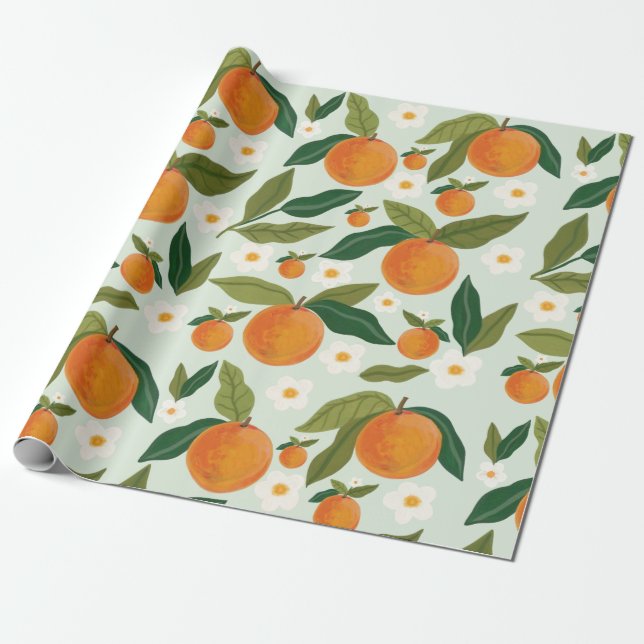 Orange Blume Citrus Clementine Geschenkpapier (Ungerollt)