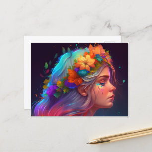 Orange Blume Crown Rainbow Girl Postkarte