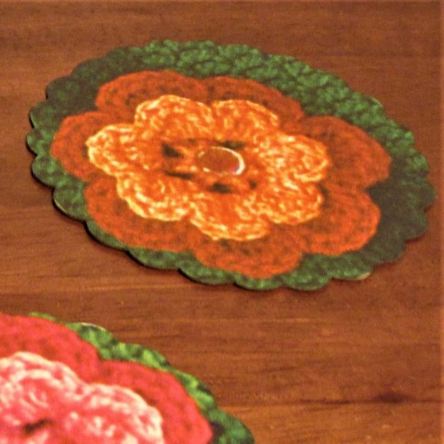 Orange Blume Designer Crochet Print Wiederverwendb Untersetzer (Von Creator hochgeladen)