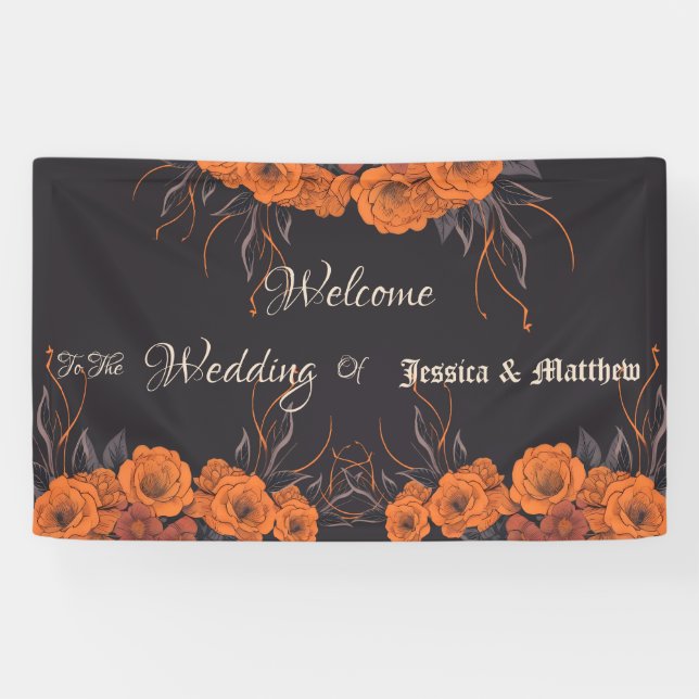 Orange Blume Elegante Hochzeit Banner (Horizontal)