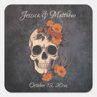 Orange Blume Eleganter Hochzeitsticker Quadratischer Aufkleber