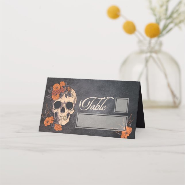Orange Blume Eleganter Tisch und Name Ort Platzkarte (Vorderseite)