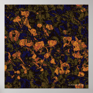Orange Blume gegen Blatttarnungsmuster Poster
