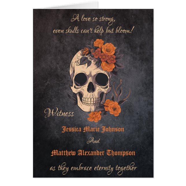 Orange Blume Gothic Skull elegantes Hochzeitsprogr (Vorne)