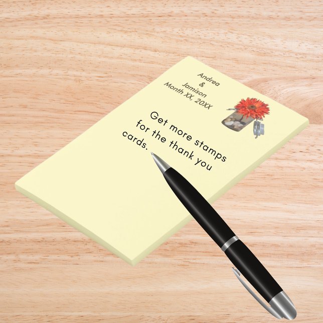 Orange Blume in Mason Jar Couple Gastgeschenk Hoch Post-it Klebezettel (Orange Flower in Mason Jar Couple Wedding Favor Post-it Notes)