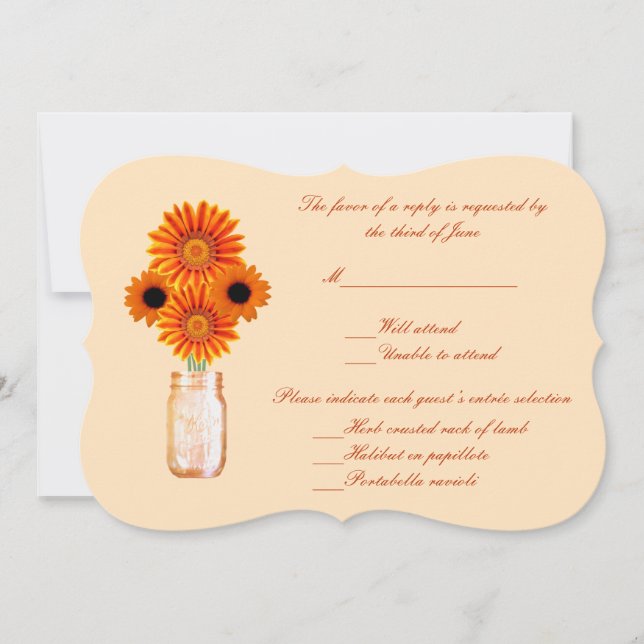 Orange Blume Mason Jar Response Card Einladung (Vorderseite)