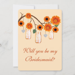 Orange Blume Mason Jars Bridesmaid Card Einladung