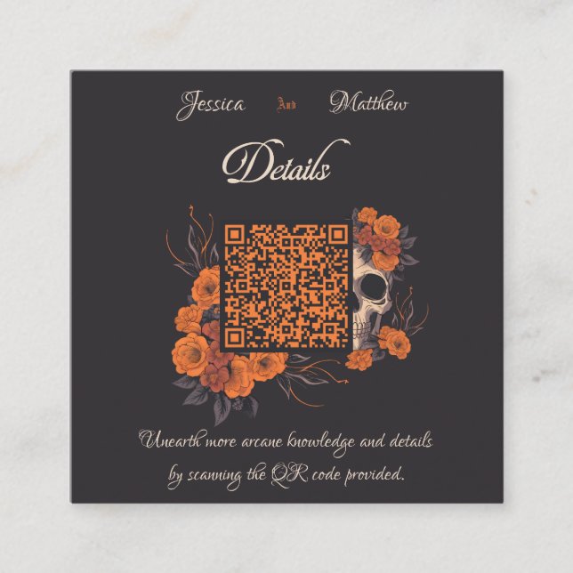 Orange Blume Minimaler QR Code Details Karte (Vorderseite)