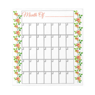 Orange Blume Monatlicher Notepad Notizblock