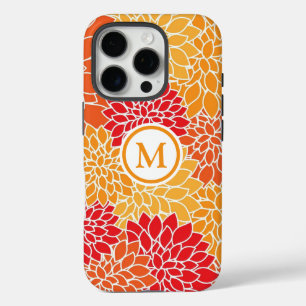 Orange Blume Muster Monogram iPhone 16 Pro Hülle