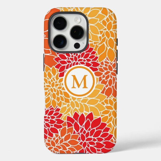 Orange Blume Muster Monogram Case-Mate iPhone Hülle (Rückseite)