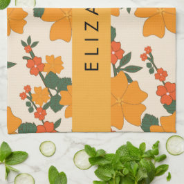 Orange Blume, Muster von Blume, Ihr Name Geschirrtuch
