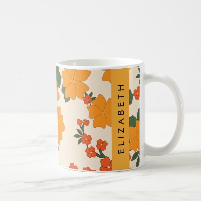 Orange Blume, Muster von Blume, Ihr Name Kaffeetasse (Rechts)