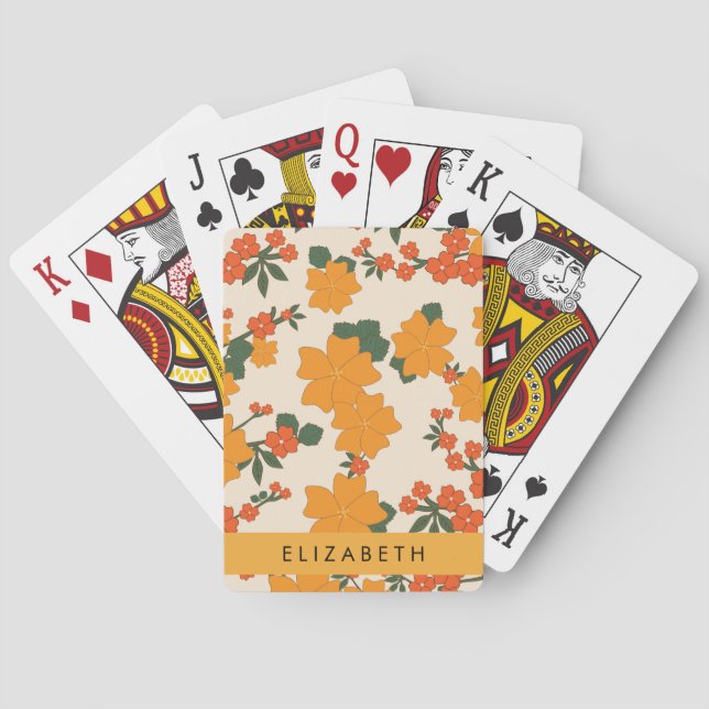 Orange Blume, Muster von Blume, Ihr Name Spielkarten (Rückseite)