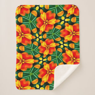 Orange Blume Pattern Sherpadecke