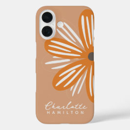 Orange Blume Personalisiert Name iPhone 16 Hülle